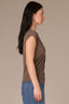 Oyster Mushroom Extended Double Pleated Shoulder Sleeve Scoop Neck Embroidered Logo Cased Bubble Hem Plus Size Knit Top