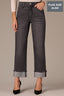 Washed Black Artisanal Denim Contour Shape Technology High Rise Clean Finish Fray Cuffed Hem Boyfriend Plus Size Jean