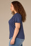 Navy Short Double Flutter Raglan Sleeve Ladder Trim Scoop Neck Back Center Seam Plus Size Knit Top