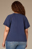 Navy Short Double Flutter Raglan Sleeve Ladder Trim Scoop Neck Back Center Seam Plus Size Knit Top