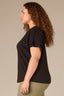 Black Short Double Flutter Raglan Sleeve Ladder Trim Scoop Neck Back Center Seam Plus Size Knit Top