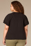 Black Short Double Flutter Raglan Sleeve Ladder Trim Scoop Neck Back Center Seam Plus Size Knit Top