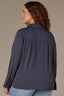 Blue Charcoal Long Button French Cuff Sleeve Collar Neck Hidden Placket Button Down Split Hi-Low Woven Plus Size Shirt