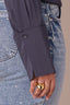 Blue Charcoal Long Button French Cuff Sleeve Collar Neck Hidden Placket Button Down Split Hi-Low Woven Plus Size Shirt