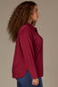 Wine Long Button French Cuff Sleeve Collar Neck Hidden Placket Button Down Split Hi-Low Woven Plus Size Shirt