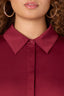 Wine Long Button French Cuff Sleeve Collar Neck Hidden Placket Button Down Split Hi-Low Woven Plus Size Shirt