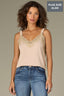 Pale Oak Sleeveless Ruched Elastic Stap V-Neck Lace Edge Side Panel Plus Size Woven Tank Top