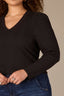 Black Long Puff Sleeve V-Neck Hi-Low Plus Size Knit Top