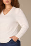 Off White Long Puff Sleeve V-Neck Hi-Low Plus Size Knit Top
