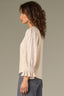 Ecru Three Quarter Puff Smock Flounce Sleeve Round Neck Hook Closure Front Textured Mixed Media Plus Size Knit Top