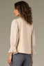 Ecru Three Quarter Puff Smock Flounce Sleeve Round Neck Hook Closure Front Textured Mixed Media Plus Size Knit Top