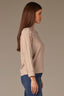 Camel Off White Stripe Three Quarter Dolman Sleeve Mock Neck Stripe Print Hi-Low Hem Knit Top