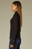 Black Long French Cuff Sleeve Mock Neck Ribbed Shirttail Hem Mixed Media Knit Top