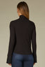 Black Long French Cuff Sleeve Mock Neck Ribbed Shirttail Hem Mixed Media Knit Top