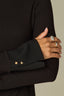 Black Long French Cuff Sleeve Mock Neck Ribbed Shirttail Hem Mixed Media Knit Top