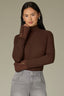 Long French Cuff Sleeve Mock Neck Ribbed Mixed Media Knit Top