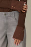Long French Cuff Sleeve Mock Neck Ribbed Mixed Media Knit Top