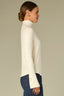 Off White Long French Cuff Sleeve Mock Neck Ribbed Shirttail Hem Mixed Media Knit Top