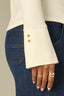 Off White Long French Cuff Sleeve Mock Neck Ribbed Shirttail Hem Mixed Media Knit Top