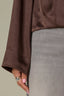 Espresso Long Sleeve Collar Neck Zip Front Drape Back Pleated Hem Silky Woven Bomber Jacket