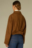 Tobacco Long Sleeve Collar Neck Zip Front Drape Back Pleated Straight Hem Woven Bomber Jacket