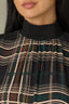 Black Green Multi Long Sleeve Mock Neck Ribbed Banded Edge Back Half Zip Double Layer Shirttail Hem Plaid Print Woven Top