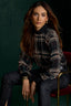 Black Green Multi Long Sleeve Mock Neck Ribbed Banded Edge Back Half Zip Double Layer Shirttail Hem Plaid Print Woven Top