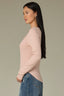Rose Smoke Long Shirred Sleeve Deep V-Neck Lace Detail Ribbed Rounded Shirttail Hem Lettuce Edge Knit Top