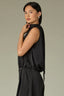 Black Sleeveless Cowl Mock Neck Back Tie Keyhole Back Bubble Hem Woven Top