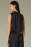 Black Sleeveless Cowl Mock Neck Back Tie Keyhole Back Bubble Hem Woven Top