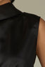 Black Sleeveless Cowl Mock Neck Back Tie Keyhole Back Bubble Hem Woven Top