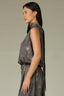 Sleeveless Cowl Mock Neck Keyhole Back Abstract Print Woven Top