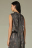 Sleeveless Cowl Mock Neck Keyhole Back Abstract Print Woven Top