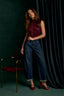Indigo Denim Contour Shape Technology High Rise Sweetheart Yoke Cuffed Hem Slouchy Straight Leg Jean