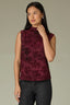 Maroon Sleeveless Cinched Armholes Mock Neck Textured Design Shirttail Hem Knit Top