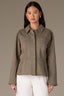 Lily Pad Long Puff Slit Sleeve Collared Hidden Snap Front Breast Pocket Seaming Peplum Woven Jacket