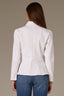 Optic White Long Puff Sleeve Hidden Snap Front Breast Pocket Collar Neck Peplum Hem Woven Jacket 