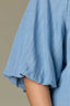 Light Blue Raglan Below Elbow Bubble Sleeve Collar Neck Button Down Seaming Dart Peplum Hem Lyocell Plus Size Woven Top