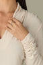 Ecru Long Sleeve Shawl V-Neck Shirring Detail Straight Hem Plus Size Knit Top