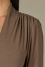 Oyster Mushroom Long Sleeve Shawl V-Neck Shirring Detail Straight Hem Plus Size Knit Top