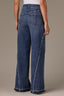 Mid Blue Skyrise Diagonal Fray Panel Acid Wash Released Hem Strings Broken Yoke Wide Leg Contour Shape Technology Jean
