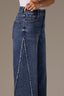 Mid Blue Skyrise Diagonal Fray Panel Acid Wash Released Hem Strings Broken Yoke Wide Leg Contour Shape Technology Jean