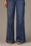 Mid Blue Skyrise Diagonal Fray Panel Acid Wash Released Hem Strings Broken Yoke Wide Leg Contour Shape Technology Petite Jean