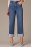 High Rise Clean Finish Fray Cuff Hem Petite Boyfriend Jeans