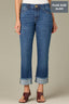 Blue Denim Contour Shape Technology High Rise Fray Hem Plus Size Boyfriend Jean