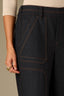Dark Indigo Skyrise Angled Dart Seam Faux Fly Patch Pocket Front Panel Wide Leg Glider Knit Pant