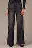 Washed Black Denim Contour Shape Technology Skyrise Double Side Seam Reverse Panel Gracie Wide Leg Jean
