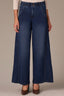 Indigo Denim Contour Shape Technology Skyrise Diagonal Front Seam Double Button V-Yoke Wide Leg Jean
