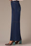 Indigo Denim Contour Shape Technology Skyrise Diagonal Front Seam Double Button V-Yoke Petite Wide Leg Jean