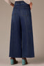 Indigo Denim Contour Shape Technology Skyrise Diagonal Front Seam Double Button V-Yoke Petite Wide Leg Jean